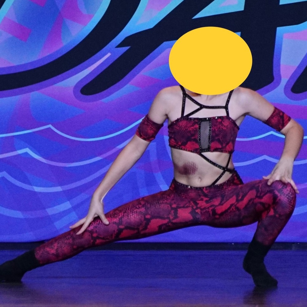 Dance Costume Child MED Custom Unitard with cut outs - scale design with stones